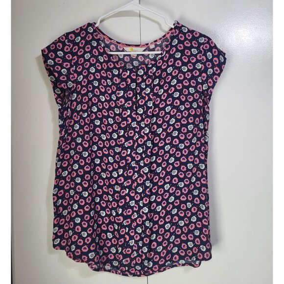 Boden Tops - BODEN Womens SZ 6 Pleat Front Top Azalea Floral Print Keyhole Blouse Navy Pink
